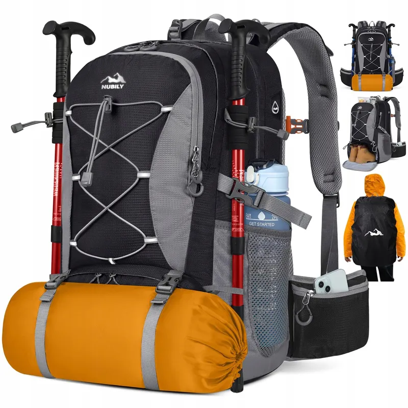 NUBILY Rugzak 50L Waterdicht Schoenenvak Natte Tas Zwart — foto 1