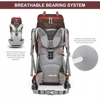 MOUNTAINTOP Trekkingrugzak 70L Intern Frame Camping Rood — miniatuur 5