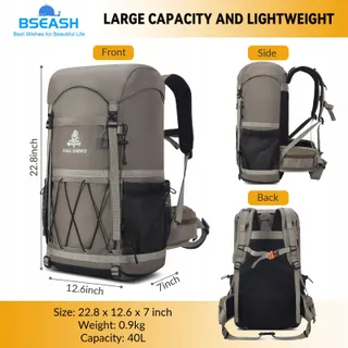 BSEASH Hiking Rugzak 40L Waterdicht Licht Camping Fietsen Khaki — miniatuur 2