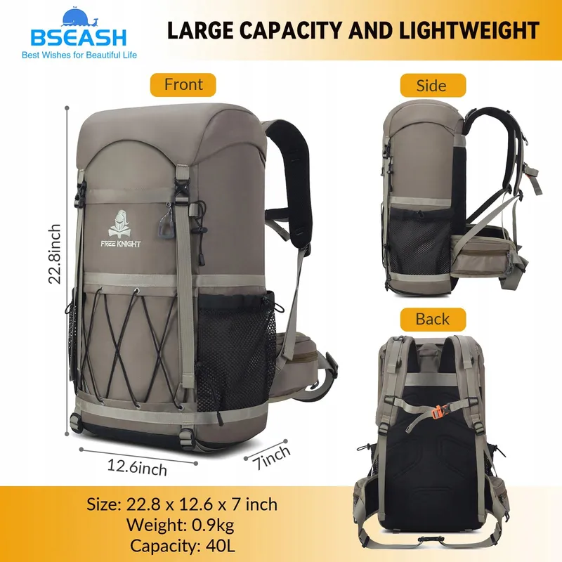 BSEASH Hiking Rugzak 40L Waterdicht Licht Camping Fietsen Khaki — foto 2