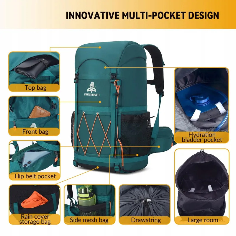 BSEASH Hiking Rugzak 40L Waterdicht Licht Camping Fietsen Khaki — foto 5