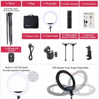 EOTO LIGHT LED Ringlicht 18 Inch Makeup Selfie Vlog Afstandsbediening — miniatuur 5