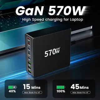 HSSNS USB C Oplader 570W 8-Poorts Laadstation Laptop MacBook iPhone — miniatuur 2