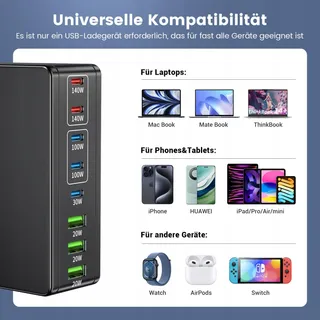 HSSNS USB C Oplader 570W 8-Poorts Laadstation Laptop MacBook iPhone — miniatuur 4