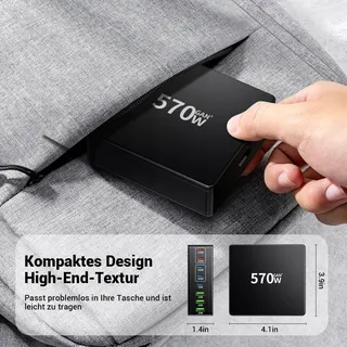 HSSNS USB C Oplader 570W 8-Poorts Laadstation Laptop MacBook iPhone — miniatuur 5