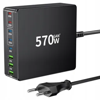 HSSNS USB C Oplader 570W 8-Poorts Laadstation Laptop MacBook iPhone — miniatuur 1