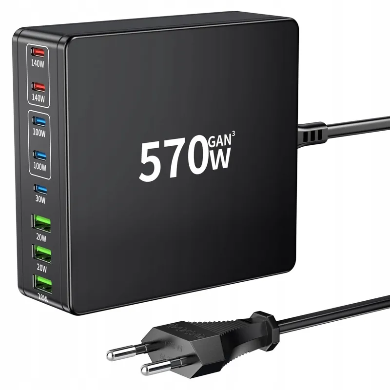 HSSNS USB C Oplader 570W 8-Poorts Laadstation Laptop MacBook iPhone — foto 1