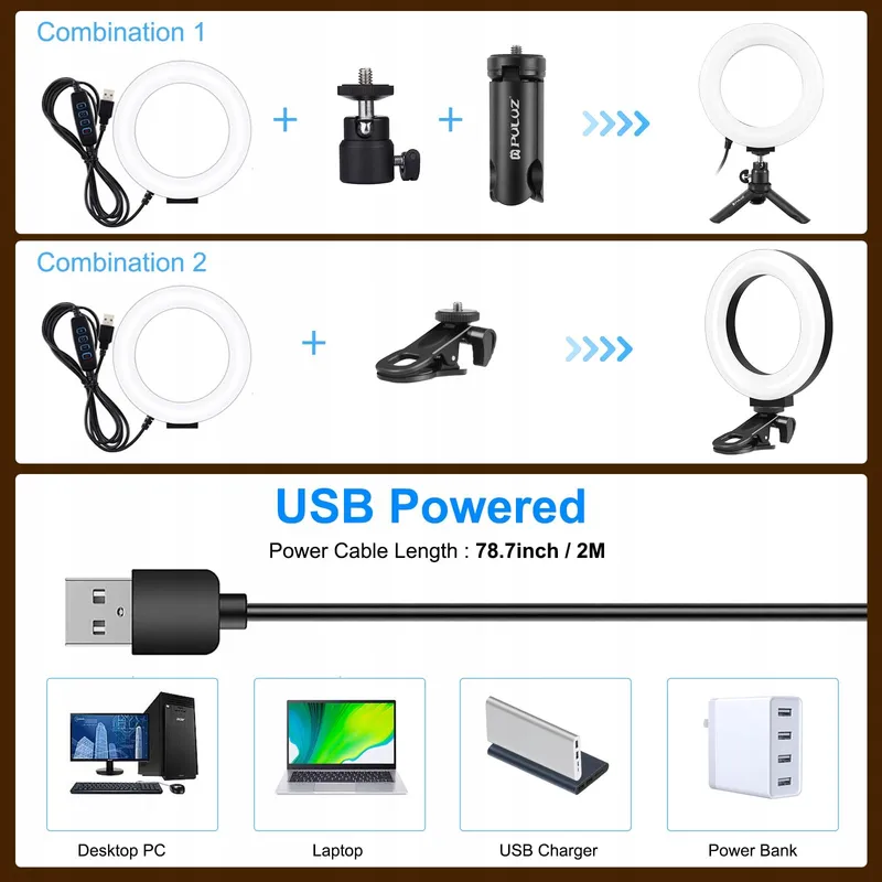 PULUZ Ringlicht 5 Inch Clip Statief Videoconferentie — foto 6