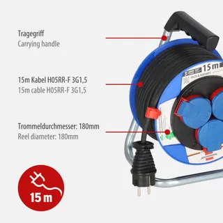 BRENNENSTUHL Garant Kompakt Kabelhaspel 15m IP44 Buiten Blauw — miniatuur 3