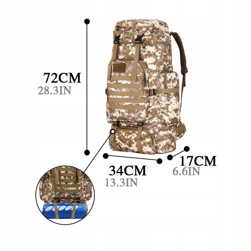 TOUYAKO Trekkingrugzak 80L Waterdicht Tactisch Militair Zwart — foto 2