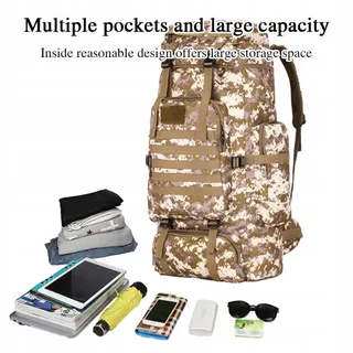 TOUYAKO Trekkingrugzak 80L Waterdicht Tactisch Militair Zwart — miniatuur 7