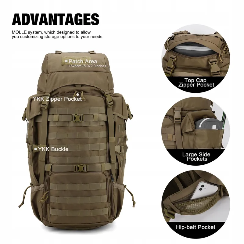 MARDINGTOP Militaire Rugzak 70L Trekking Wandelen Kaki — foto 3