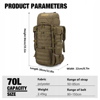 MARDINGTOP Militaire Rugzak 70L Trekking Wandelen Kaki — miniatuur 2