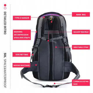 BSEASH Waterdichte Wandelrugzak 50L Voor Klimmen Camping Reizen — miniatuur 6