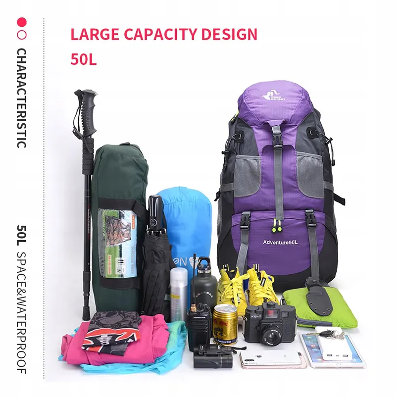 BSEASH Waterdichte Wandelrugzak 50L Voor Klimmen Camping Reizen — foto 9