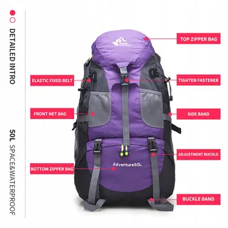 BSEASH Waterdichte Wandelrugzak 50L Voor Klimmen Camping Reizen — miniatuur 5
