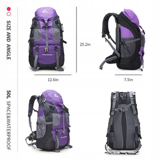 BSEASH Waterdichte Wandelrugzak 50L Voor Klimmen Camping Reizen — miniatuur 2
