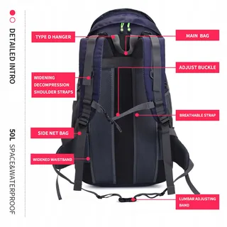 BSEASH Wandelrugzak 50L Licht Waterbestendig Outdoor — miniatuur 7