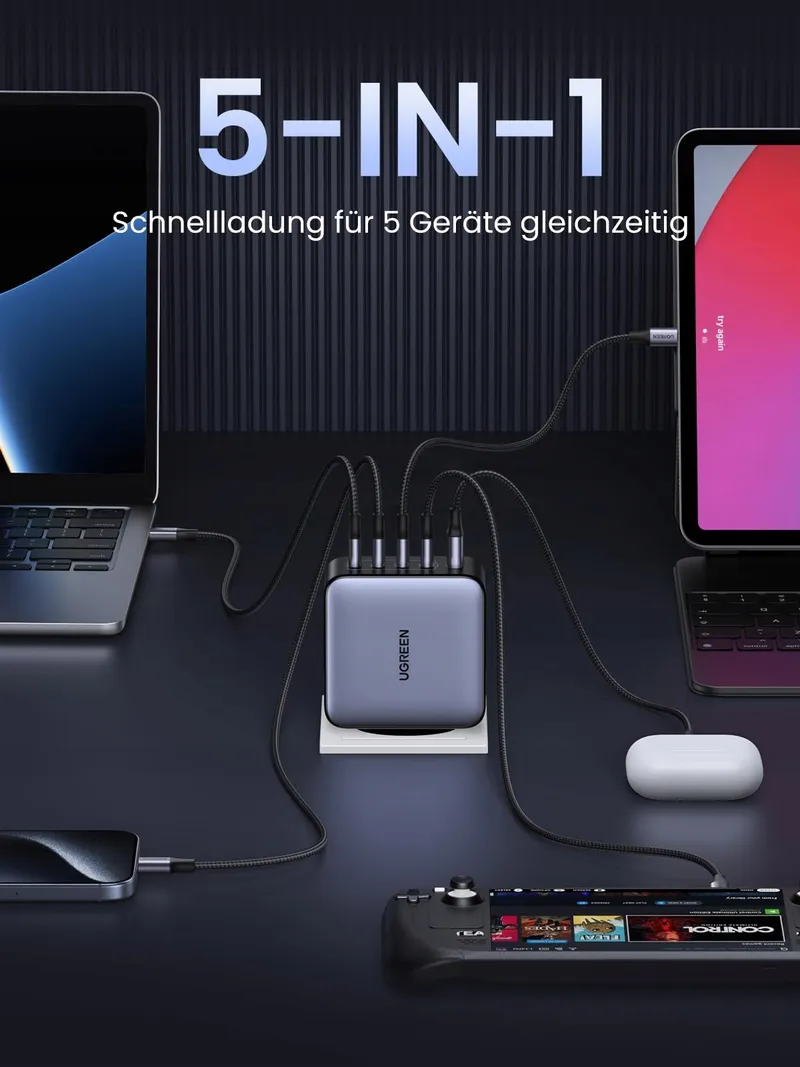 UGREEN Nexode USB C Oplader 100W 5-Poorts GaN PD MacBook iPad iPhone — foto 3