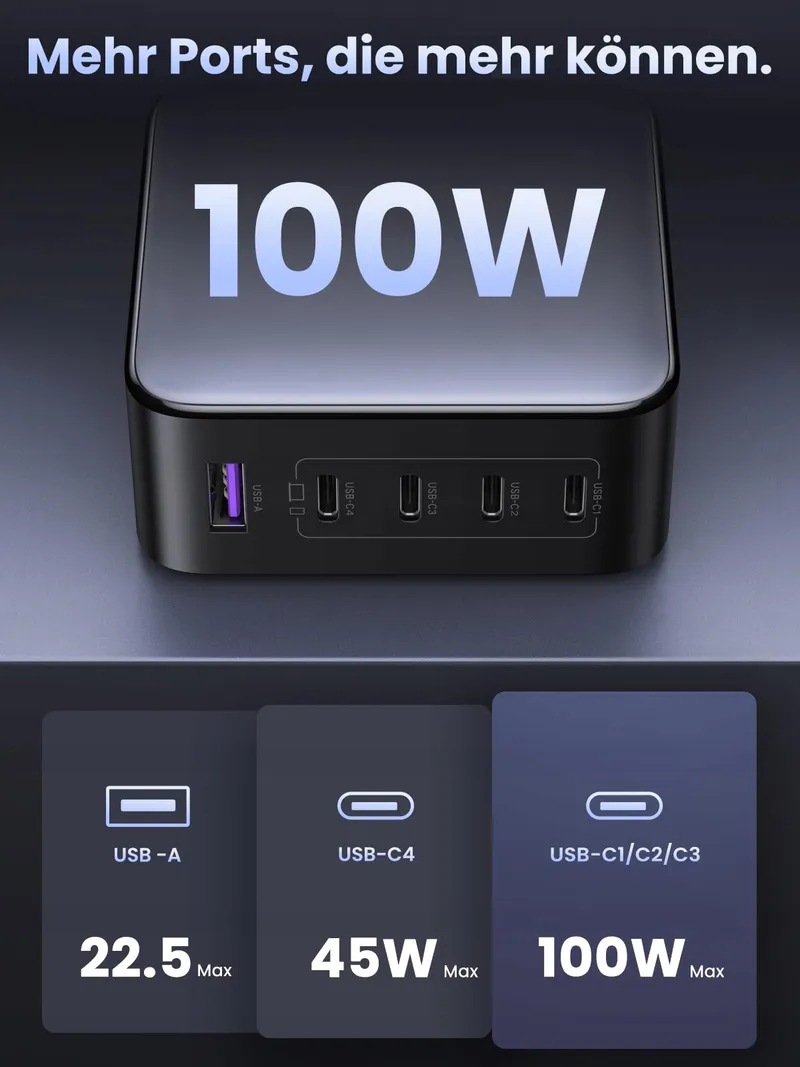 UGREEN Nexode USB C Oplader 100W 5-Poorts GaN PD MacBook iPad iPhone — foto 5