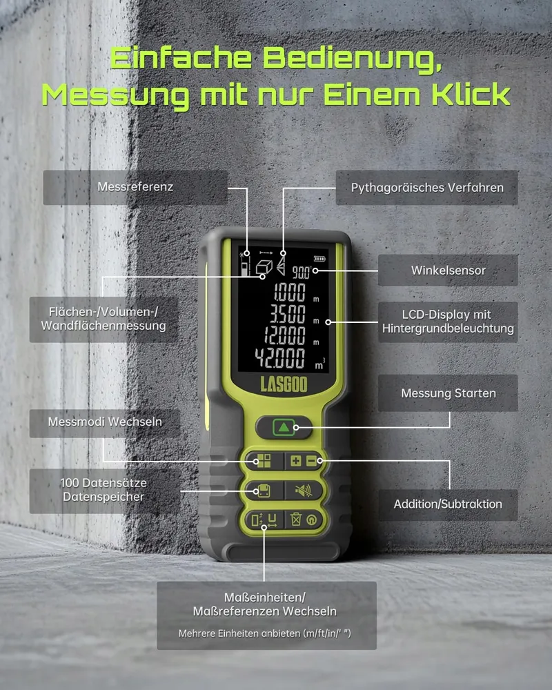 LASGOO Laserafstandsmeter 100m LCD Hoeksensor — foto 6