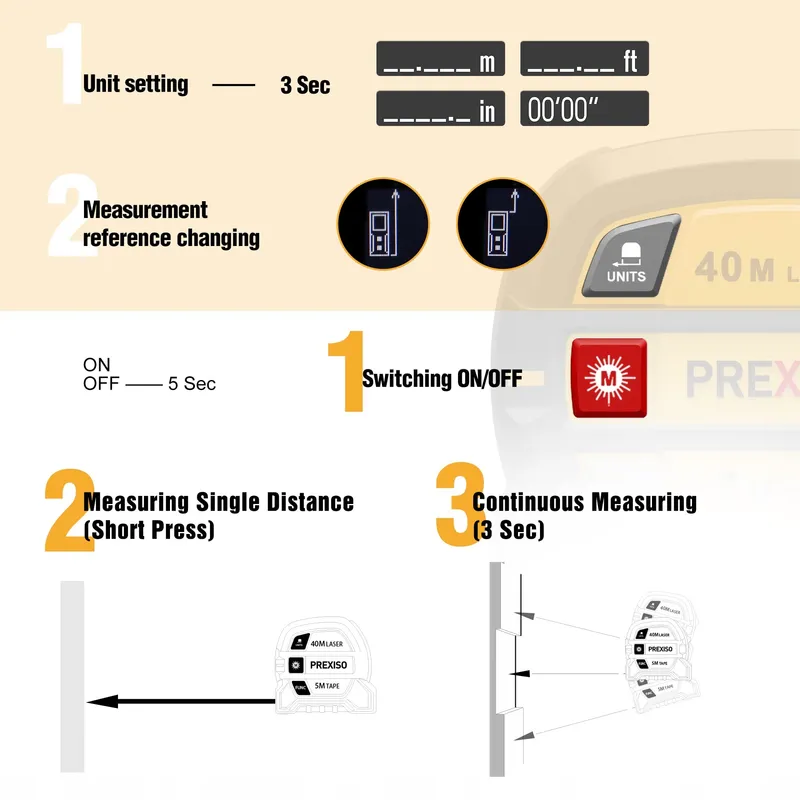 PREXISO Laser Afstandsmeter 40m LCD Multifunctioneel met Meetlint 5m — foto 5