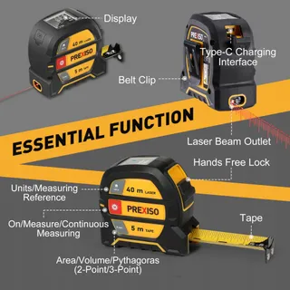 PREXISO Laser Afstandsmeter 40m LCD Multifunctioneel met Meetlint 5m — miniatuur 2