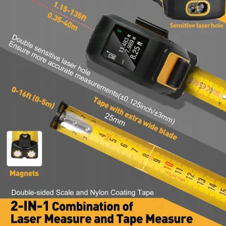 PREXISO Laser Afstandsmeter 40m LCD Multifunctioneel met Meetlint 5m — miniatuur 3