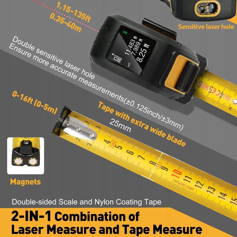 PREXISO Laser Afstandsmeter 40m LCD Multifunctioneel met Meetlint 5m — foto 3