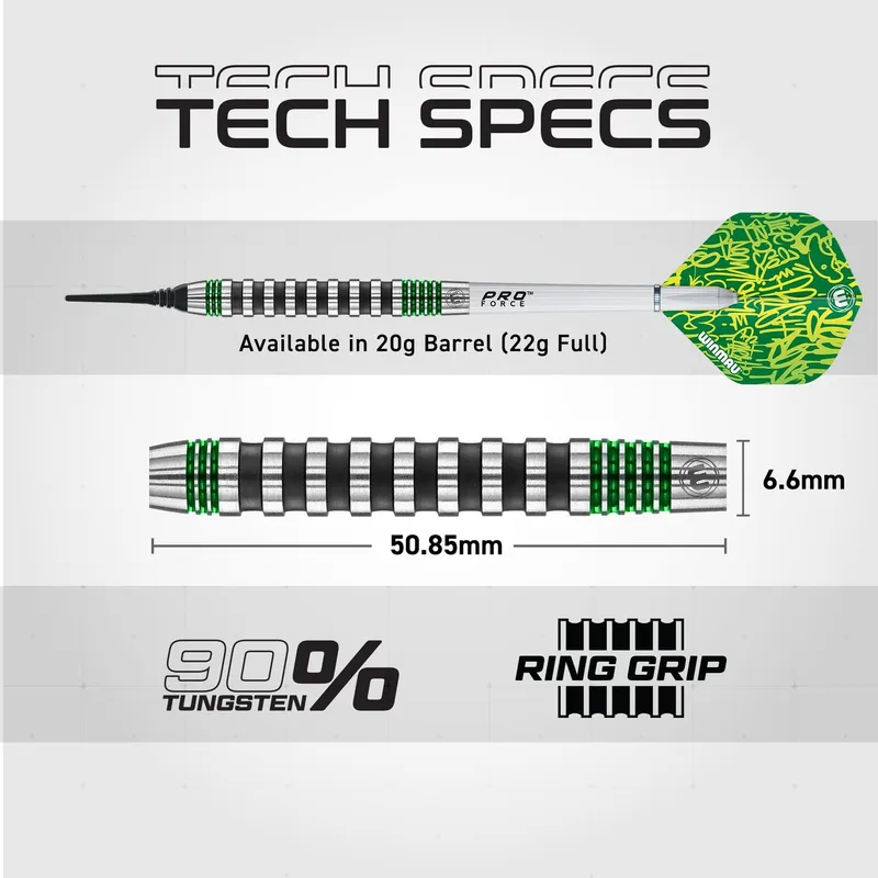 WINMAU Advance 500 Groen Softtip Wolfraam 22g Professioneel — foto 4