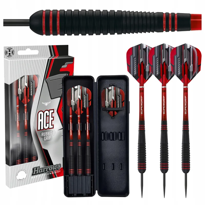 ACE Rubberen Zwarte Dartset Staal met Etui 20g 22g 24g 26g — foto 1