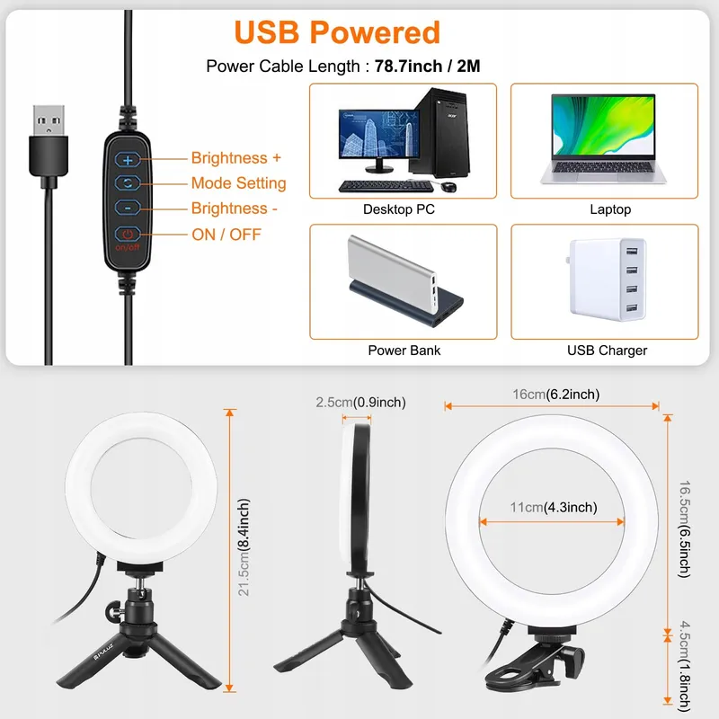 PULUZ Mini Ringlicht 6 Inch 72 LED Laptop — foto 5