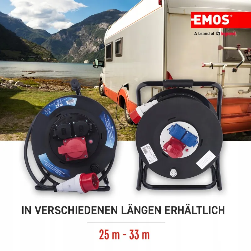 EMOS Kabelhaspel 25m 3 Stopcontacten Waterdicht Buiten Camping — foto 4