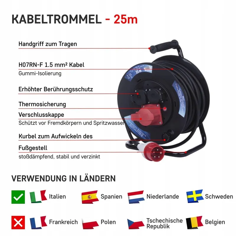 EMOS Kabelhaspel 25m 3 Stopcontacten Waterdicht Buiten Camping — foto 3