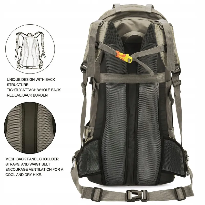 BSEASH Wandelrugzak 60L Waterdicht met Regenhoes Outdoor — foto 7
