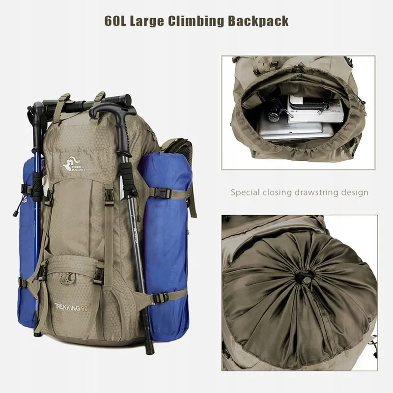 BSEASH Wandelrugzak 60L Waterdicht met Regenhoes Outdoor — foto 5