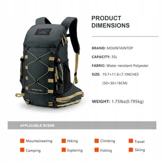 MOUNTAINTOP Wandelrugzak 35L Licht Unisex Voor Wandelen Camping — miniatuur 2