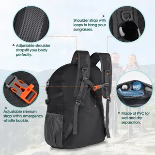 RAINSMORE Waterdichte Wandelrugzak 40L Zwart — miniatuur 5