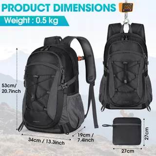 RAINSMORE Waterdichte Wandelrugzak 40L Zwart — miniatuur 3