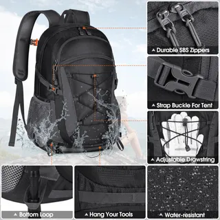 RAINSMORE Waterdichte Wandelrugzak 40L Zwart — miniatuur 6