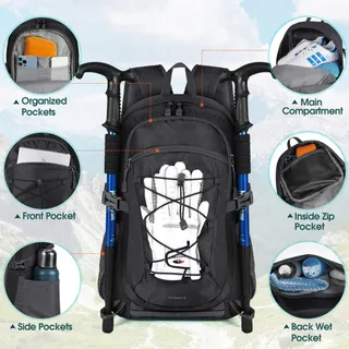 RAINSMORE Waterdichte Wandelrugzak 40L Zwart — miniatuur 4