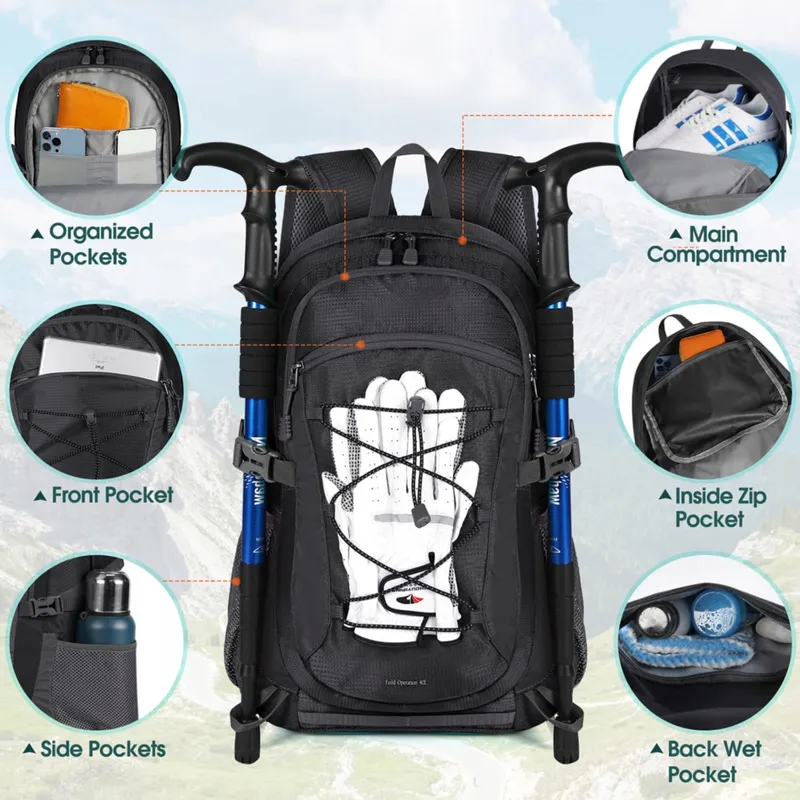 RAINSMORE Waterdichte Wandelrugzak 40L Zwart — foto 4
