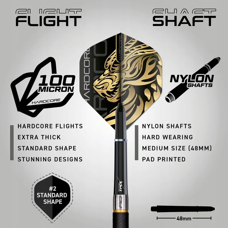 RED DRAGON Golden Eye 22g 85% Wolfraam Dartset Flights Shafts — foto 3