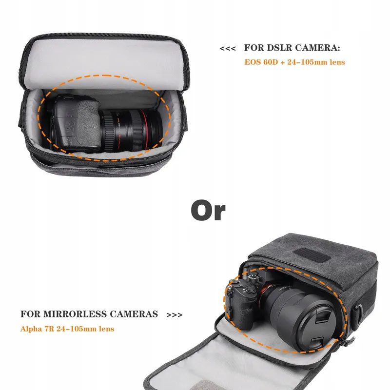BESNFOTO Waterdichte Cameratas Schoudertas DSLR Zwart Grijs — foto 2