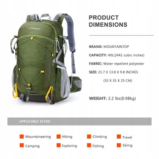 MOUNTAINTOP Wandelrugzak 40L Unisex Trekking Regenhoes Groen — miniatuur 3