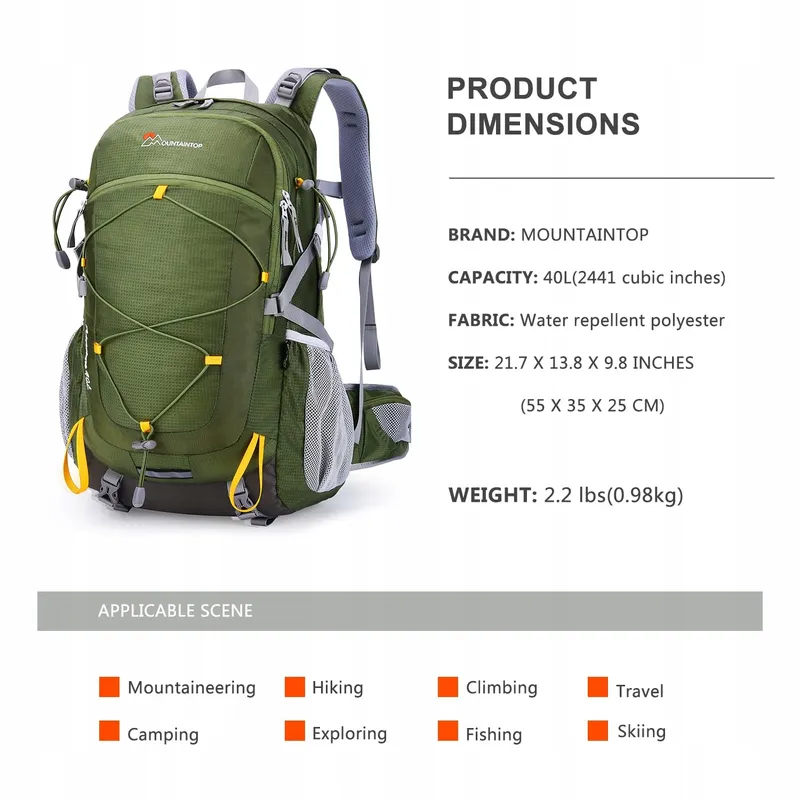 MOUNTAINTOP Wandelrugzak 40L Unisex Trekking Regenhoes Groen — foto 3