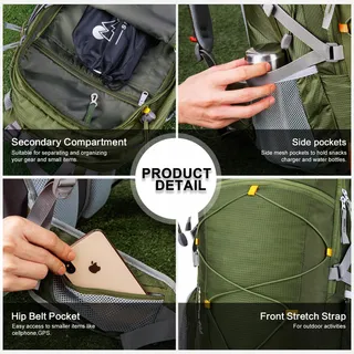 MOUNTAINTOP Wandelrugzak 40L Unisex Trekking Regenhoes Groen — miniatuur 7