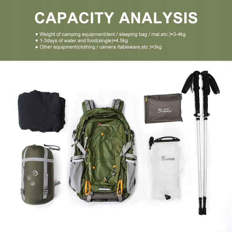 MOUNTAINTOP Wandelrugzak 40L Unisex Trekking Regenhoes Groen — foto 9