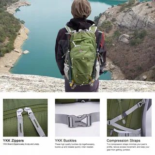 MOUNTAINTOP Wandelrugzak 40L Unisex Trekking Regenhoes Groen — miniatuur 8