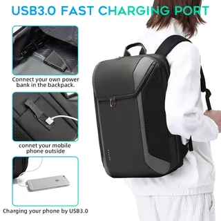 BANGE Business Rugzak Laptop Waterdicht USB Grijs — miniatuur 4
